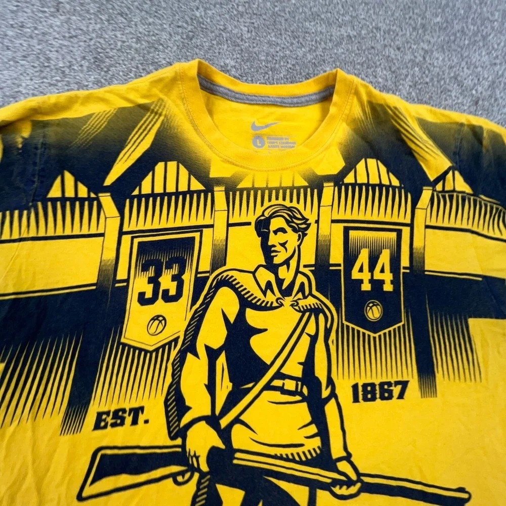 West Virginia Mountaineers Shirt Men Large Yellow Gold Tee Nike All Over Print *